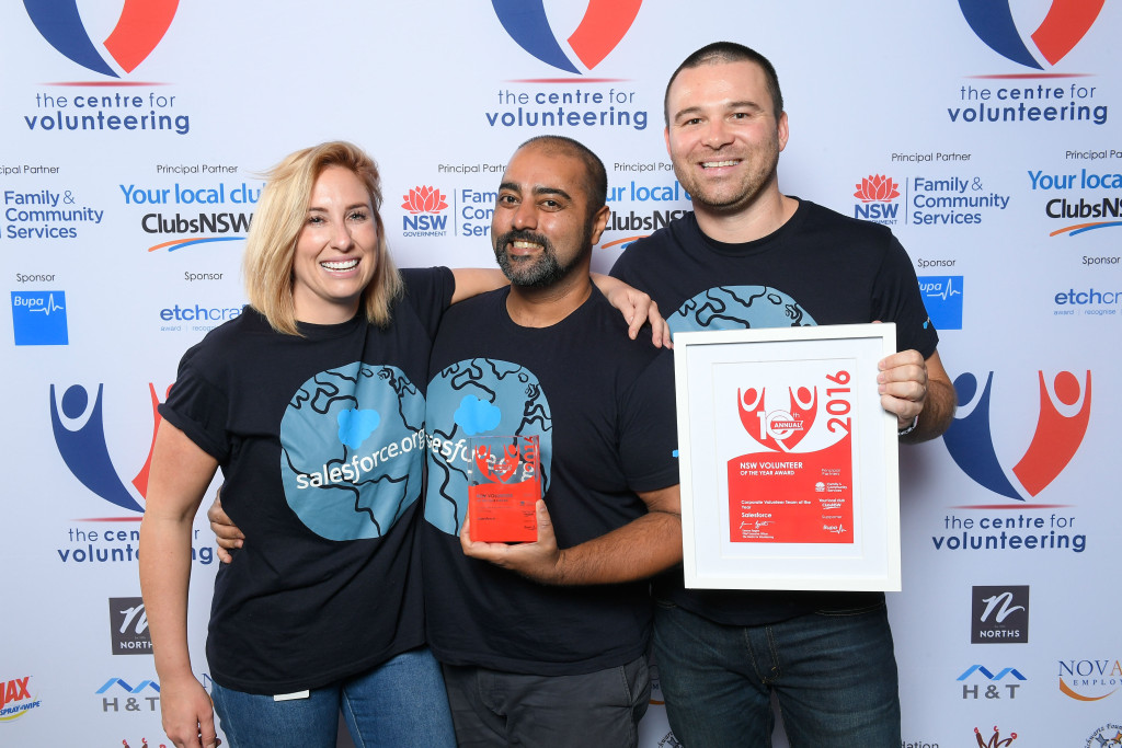 Grace Lee, Davinder-Mann & Andrew Hill from Salesforce, NSW Corporate Volunteer Team of the Year