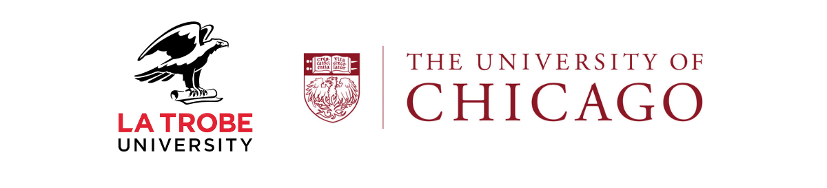 Logo banner features logo from La Trobe University and logo from The University of Chicago, USA