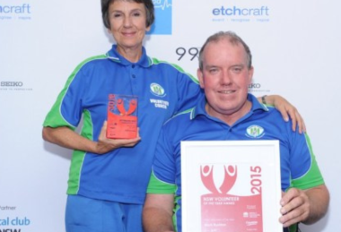 Julie Davis, Blowfly Cricket Volunteer with Founder of Blowfly Cricket, Mark Rushton, at the 2015 NSW Volunteer of the Year Awards