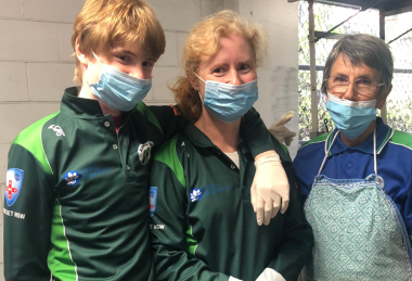 Julie Davis with Blowfly Cricket Volunteers