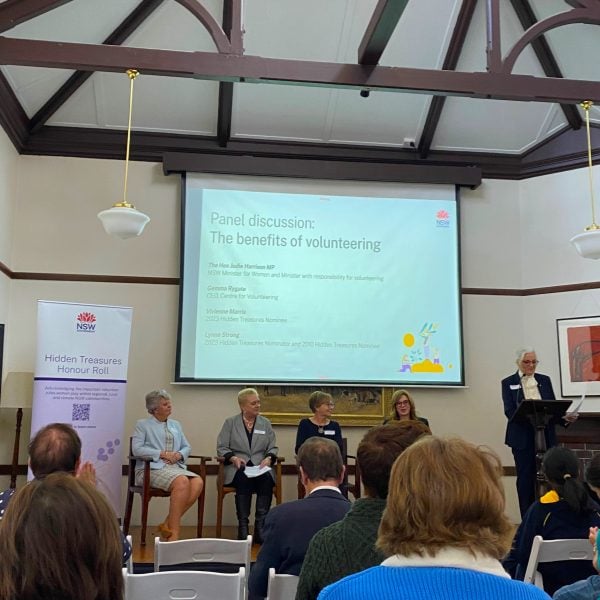 Pictured are The Hon. Jodie Harrison MP, Gemma Rygate, CEO of the Centre for Volunteering, Vivienne Marris (2023 Hidden Treasures Nominee) and Lynne Strong (2023 Hidden Treasures Nominator, and 2010 Hidden Treasures Nominee).